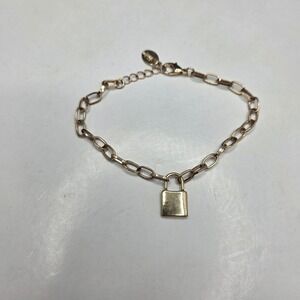 Claire's Padlock Charm Bracelet Gold Tone Oval Link Chain Adjustable G8/75